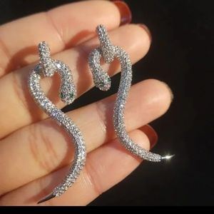 Snake earrings sparkly wear 2 ways New silver emerald eyes